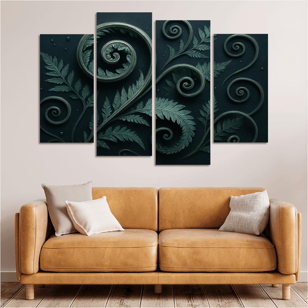 Moonlit Fern Scrollwork And Silver Dew wall decor