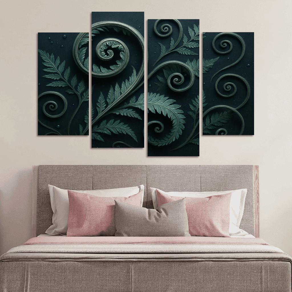 Moonlit Fern Scrollwork And Silver Dew wall decor