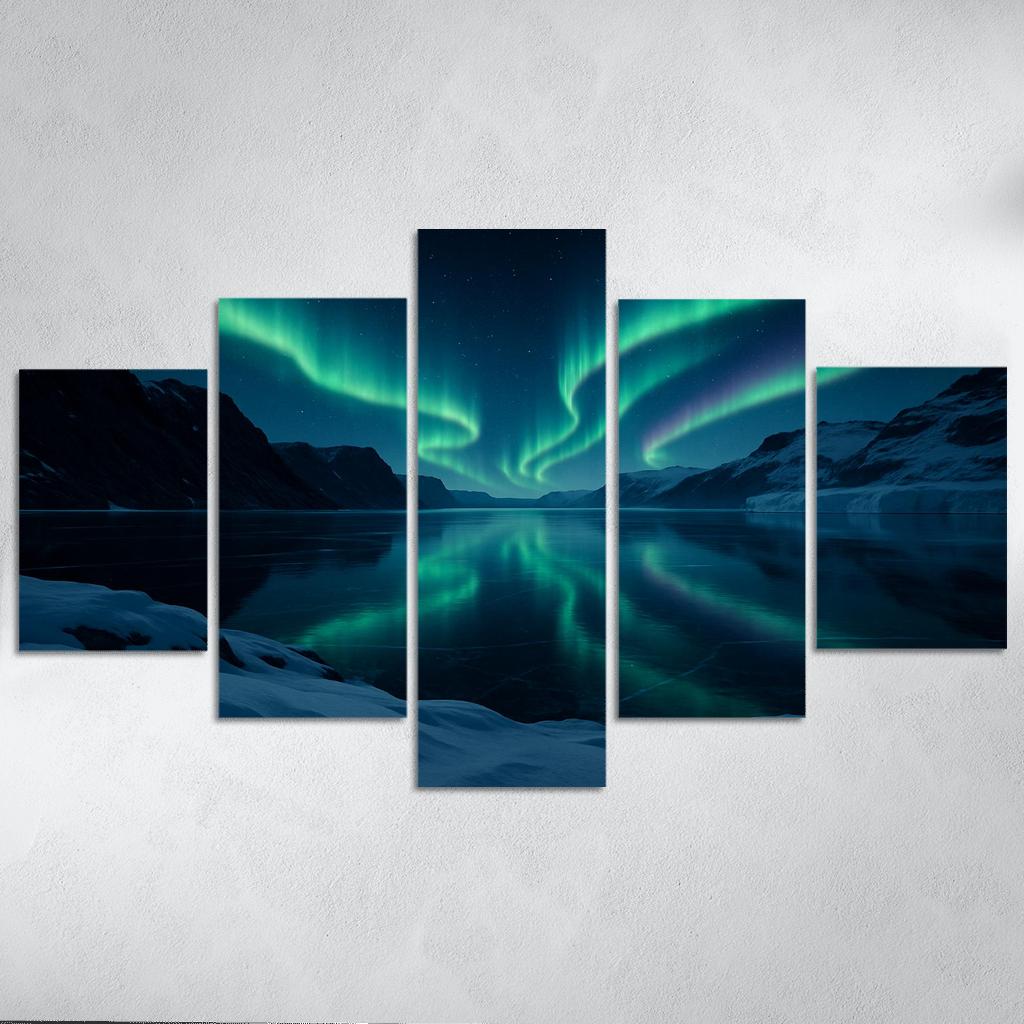 Aurora Reflections On A Frozen Fjord framed paintings