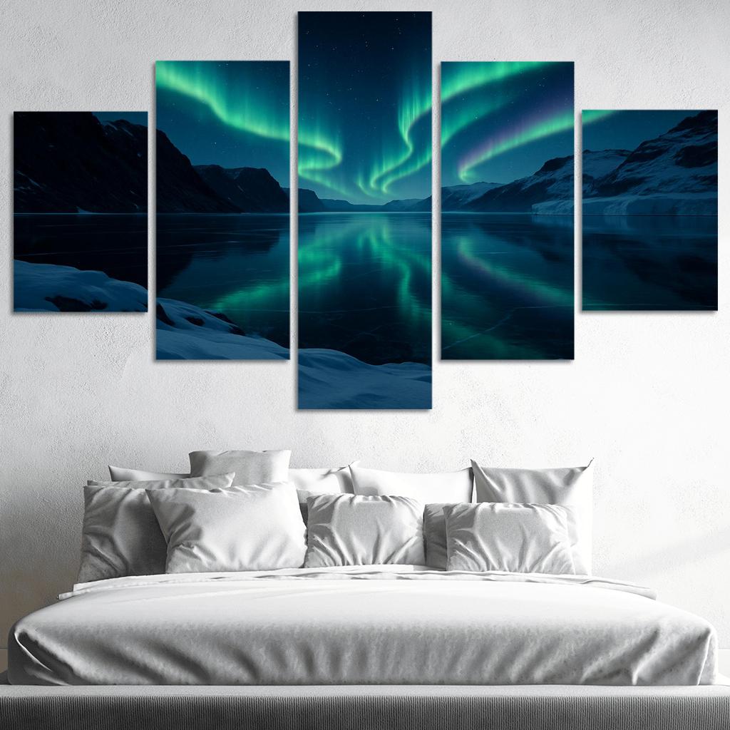 Aurora Reflections On A Frozen Fjord framed paintings