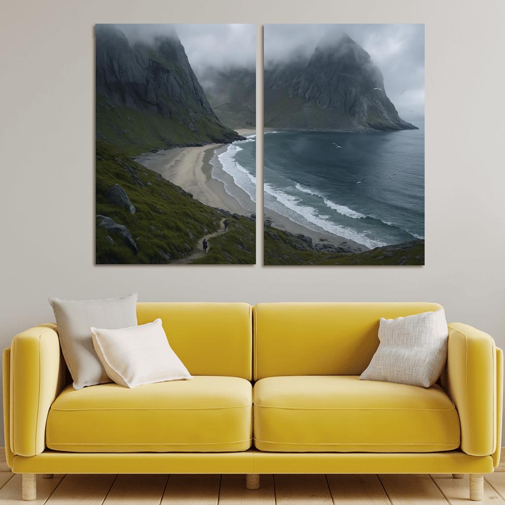 Kvalvika Fjord Cove Beach Trek custom paintings frame