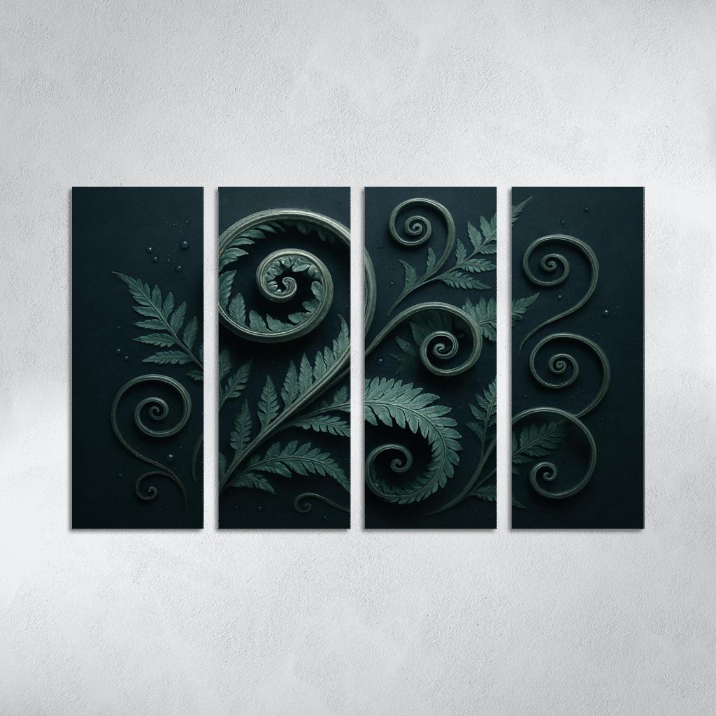 Moonlit Fern Scrollwork And Silver Dew wall decor