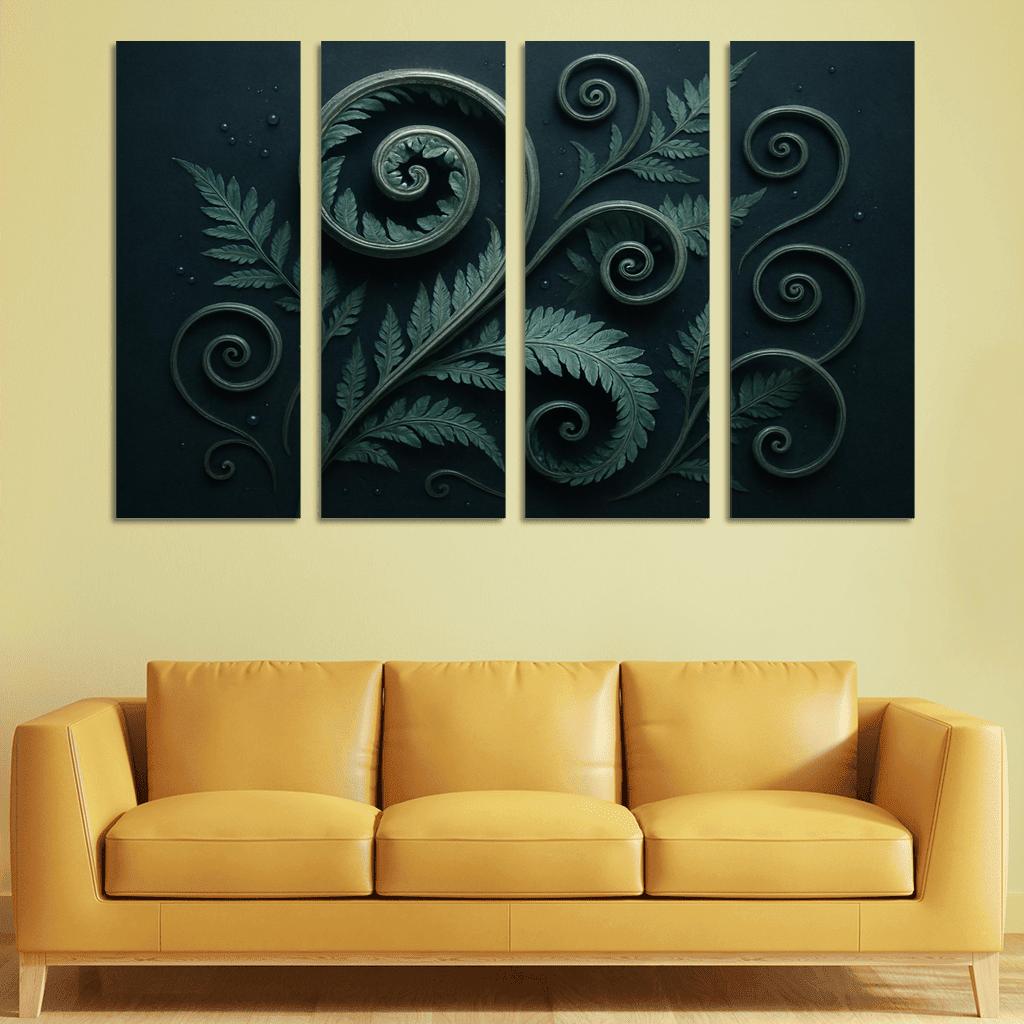 Moonlit Fern Scrollwork And Silver Dew wall decor