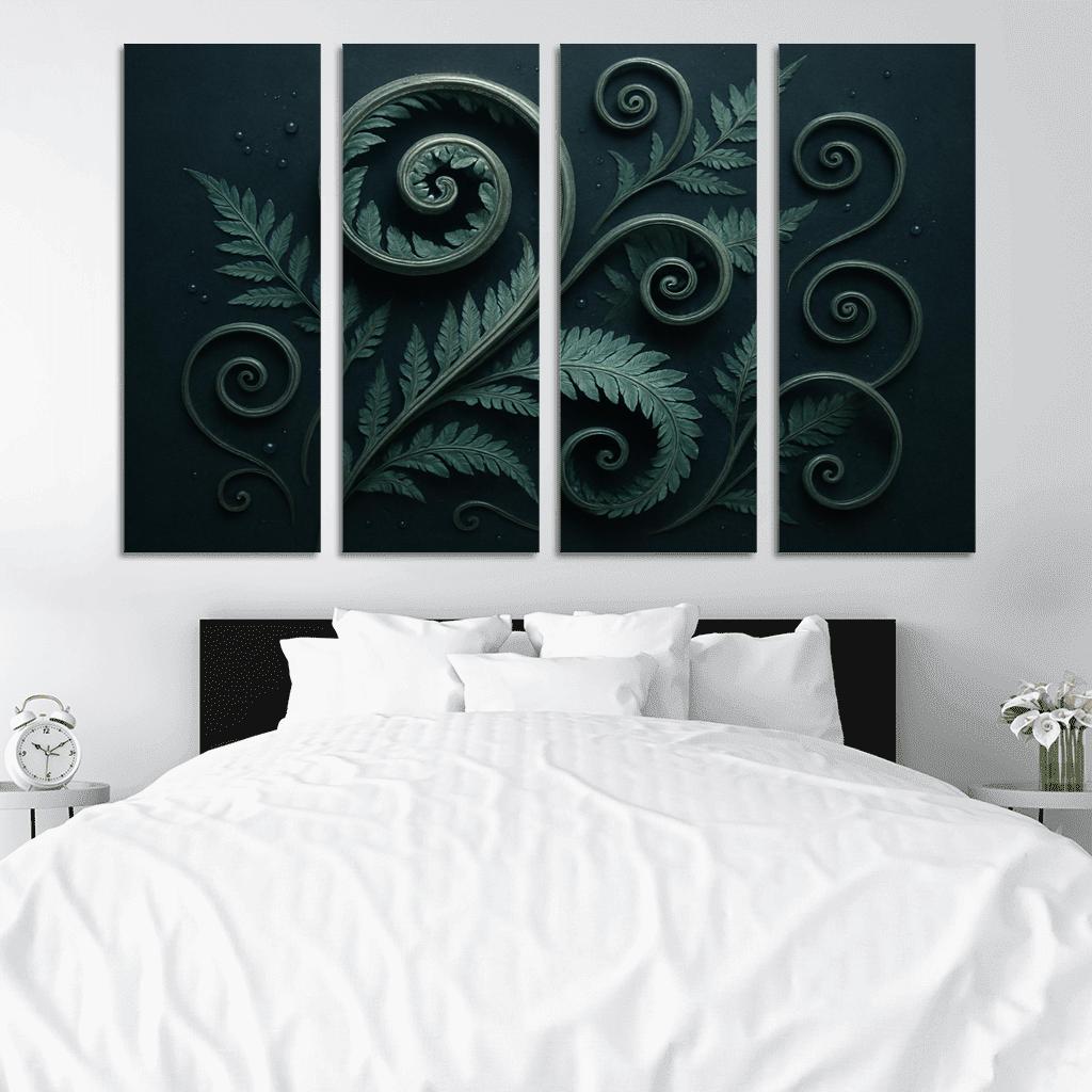 Moonlit Fern Scrollwork And Silver Dew wall decor