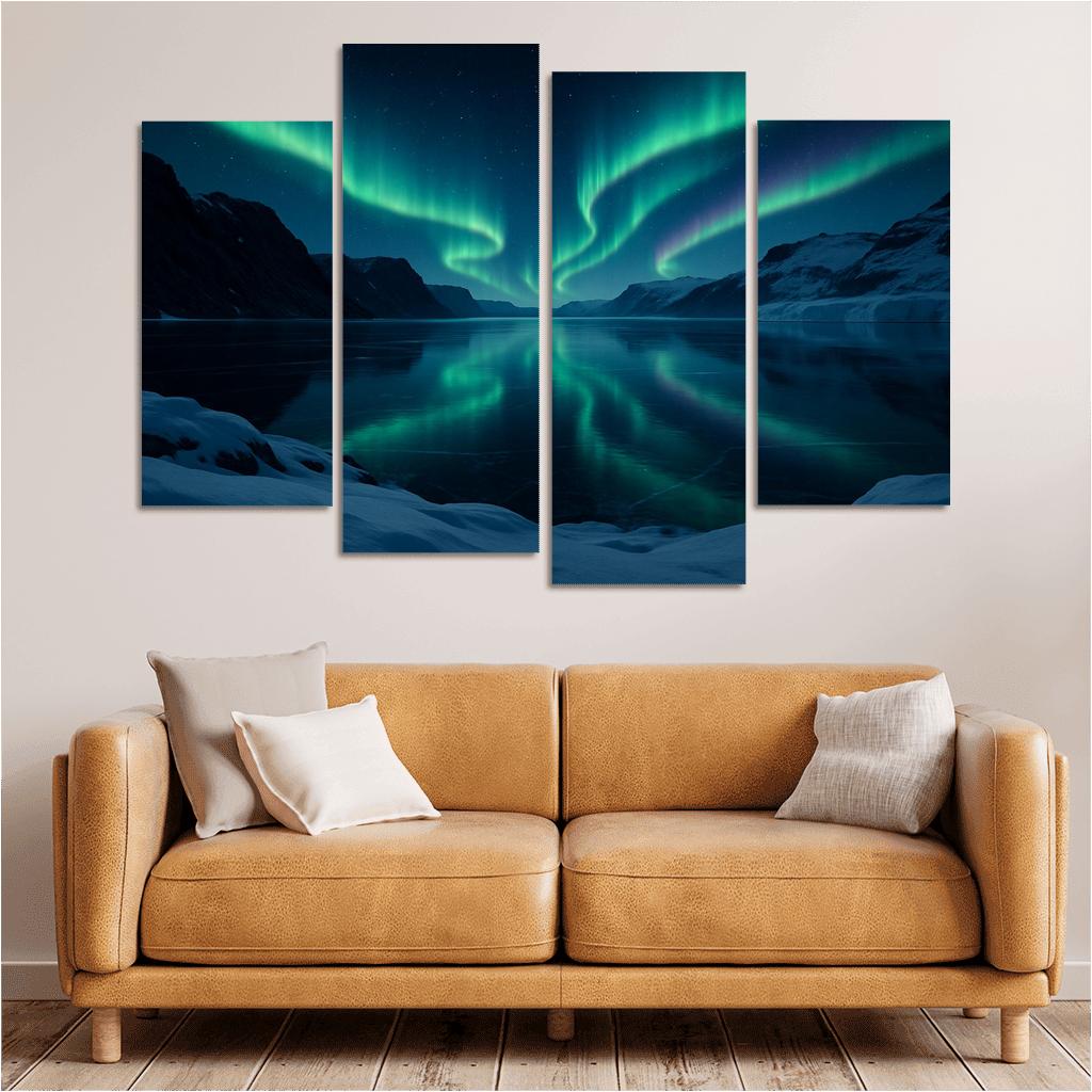 Aurora Reflections On A Frozen Fjord framed paintings