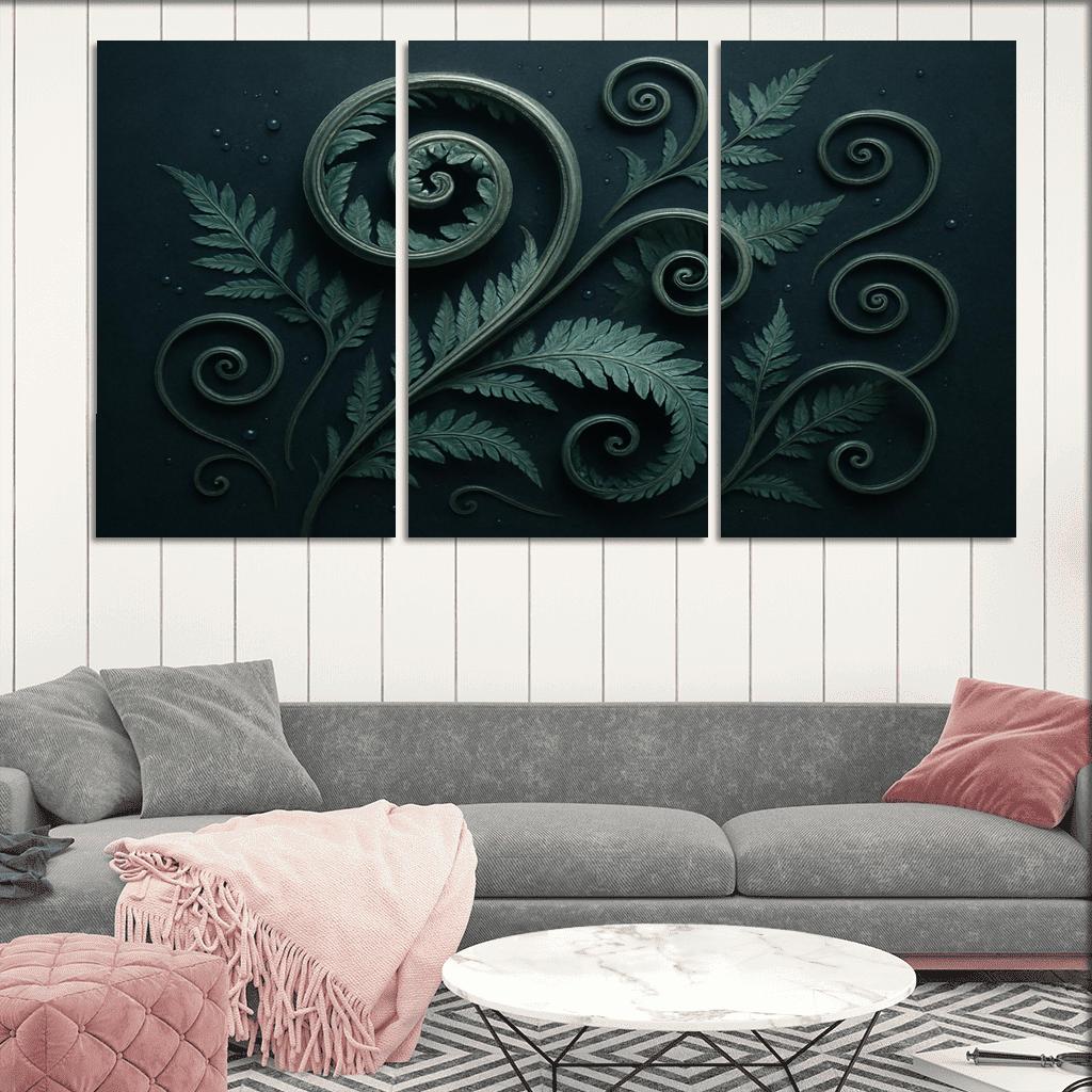 Moonlit Fern Scrollwork And Silver Dew wall decor