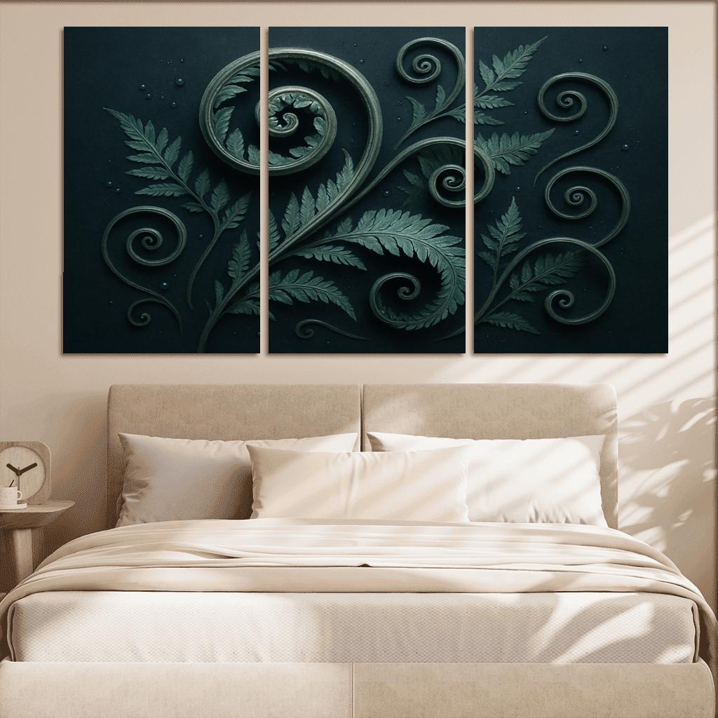 Moonlit Fern Scrollwork And Silver Dew wall decor