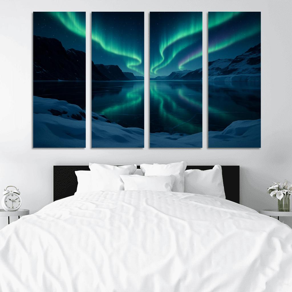 Aurora Reflections On A Frozen Fjord framed paintings