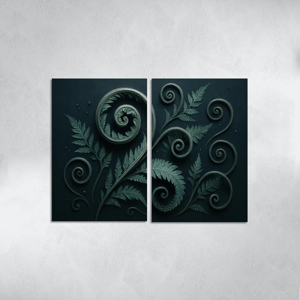 Moonlit Fern Scrollwork And Silver Dew wall decor