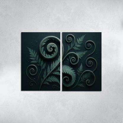 Moonlit Fern Scrollwork And Silver Dew wall decor