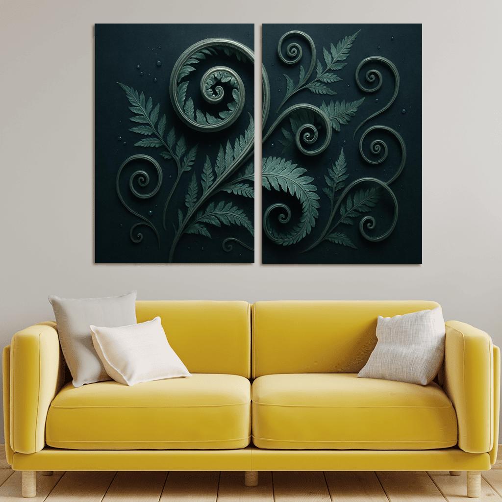 Moonlit Fern Scrollwork And Silver Dew wall decor