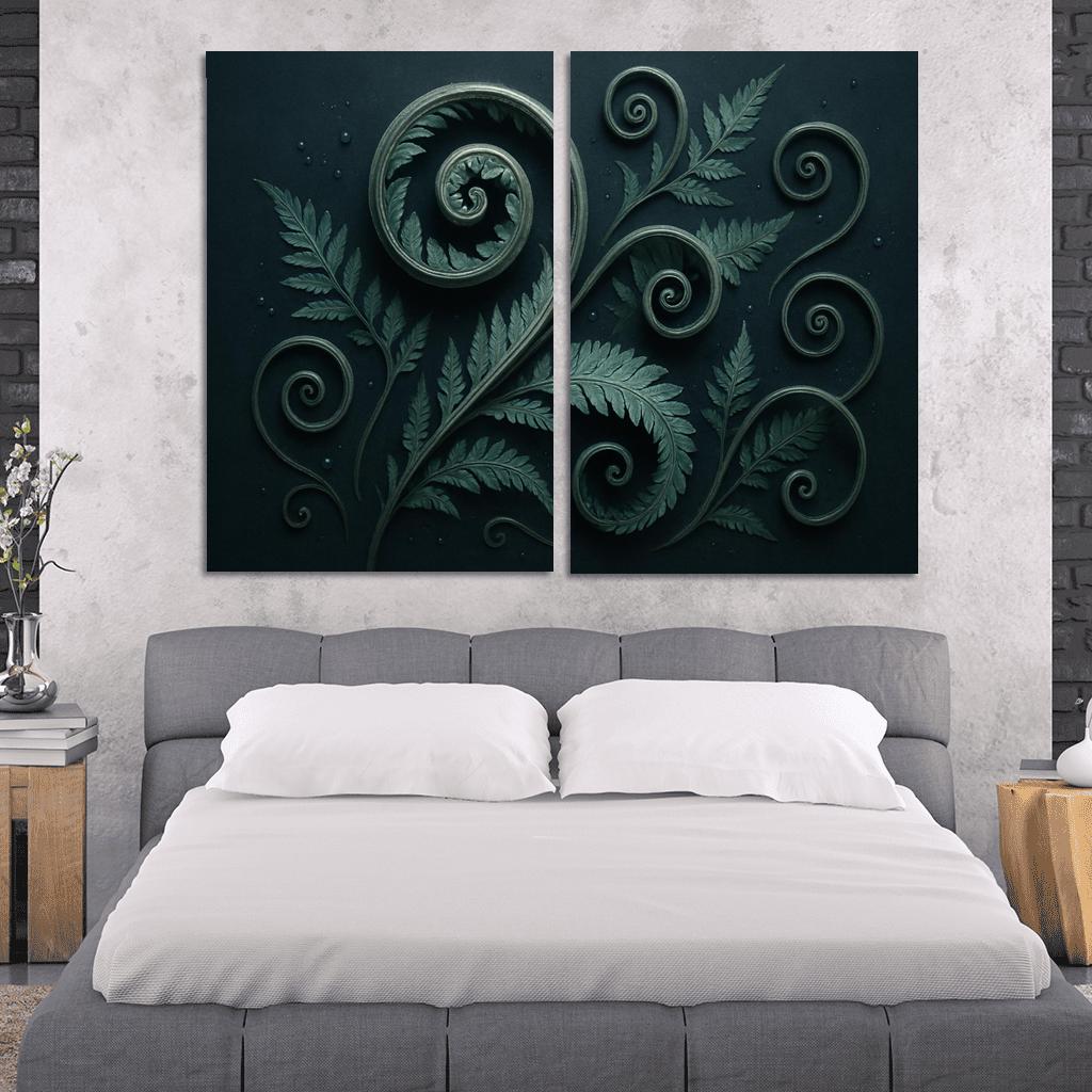 Moonlit Fern Scrollwork And Silver Dew wall decor