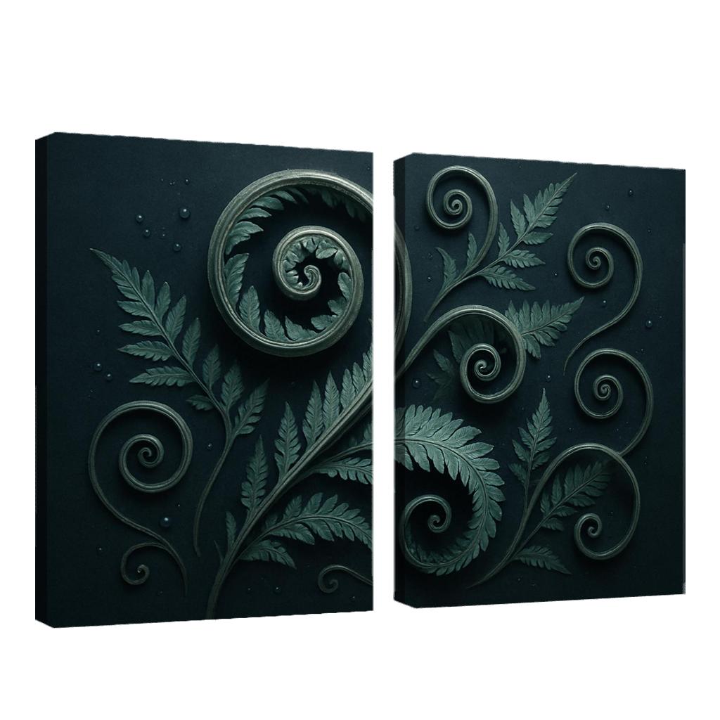 Moonlit Fern Scrollwork And Silver Dew wall decor