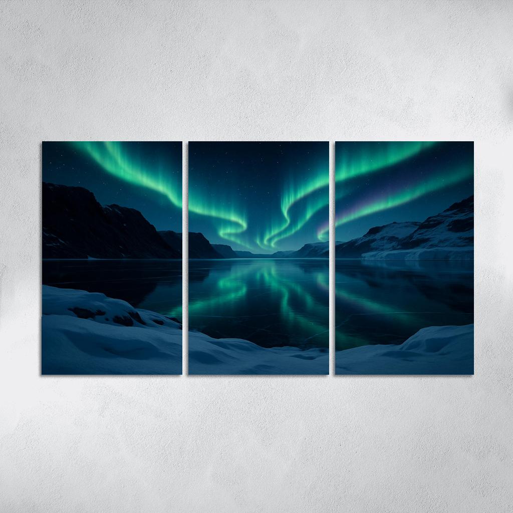 Aurora Reflections On A Frozen Fjord framed paintings