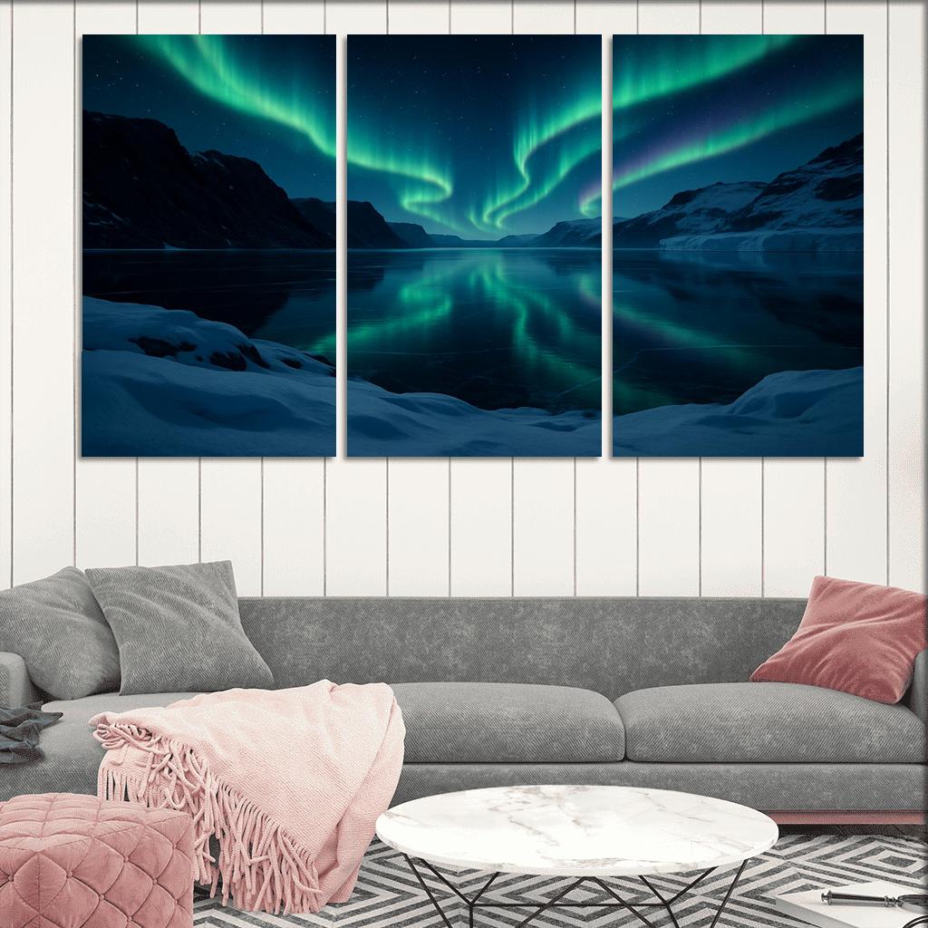 Aurora Reflections On A Frozen Fjord framed paintings