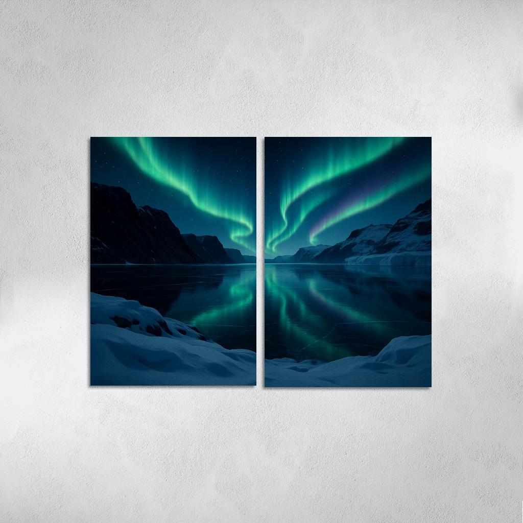 Aurora Reflections On A Frozen Fjord framed paintings