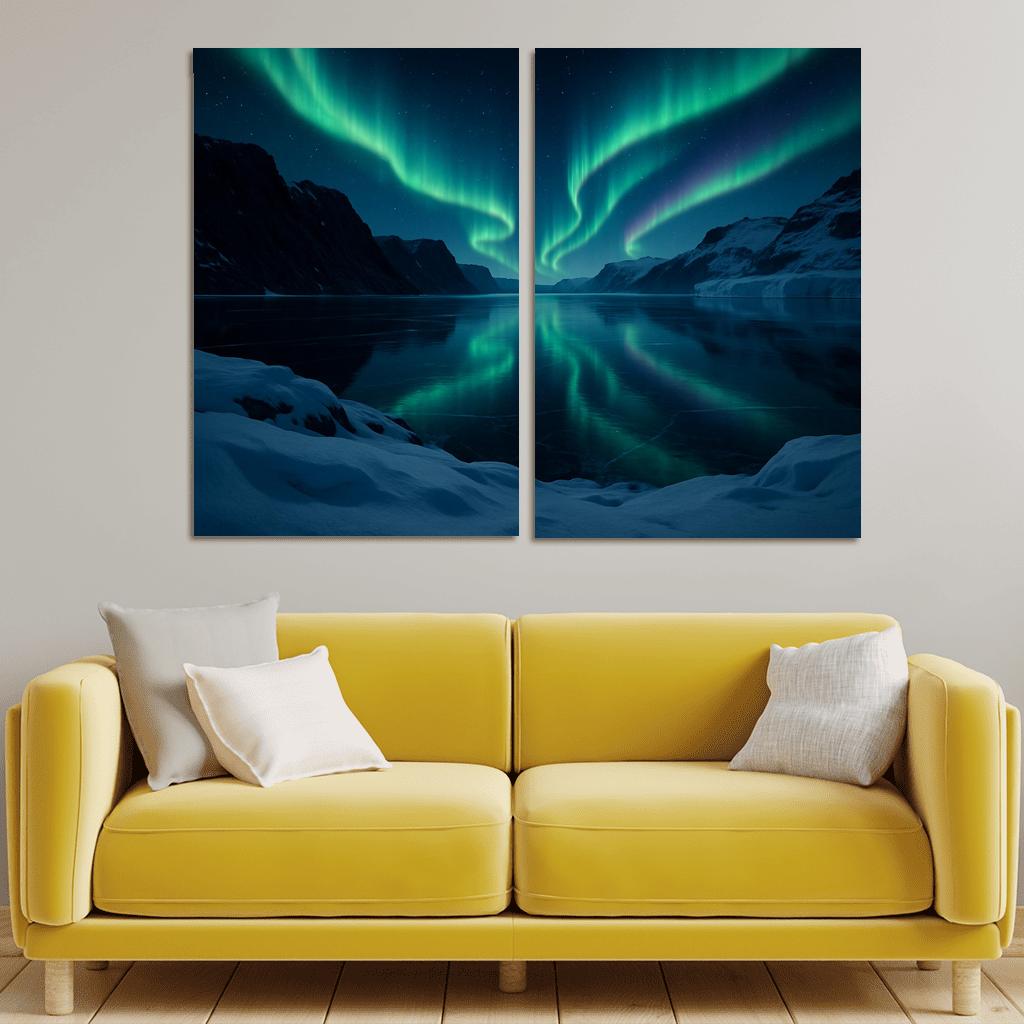 Aurora Reflections On A Frozen Fjord framed paintings