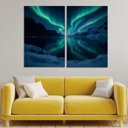 Aurora Reflections On A Frozen Fjord framed paintings