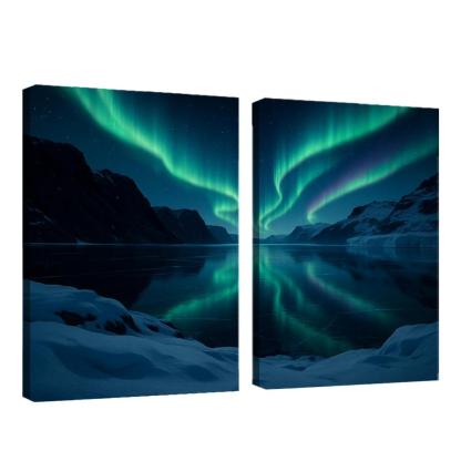 Aurora Reflections On A Frozen Fjord framed paintings