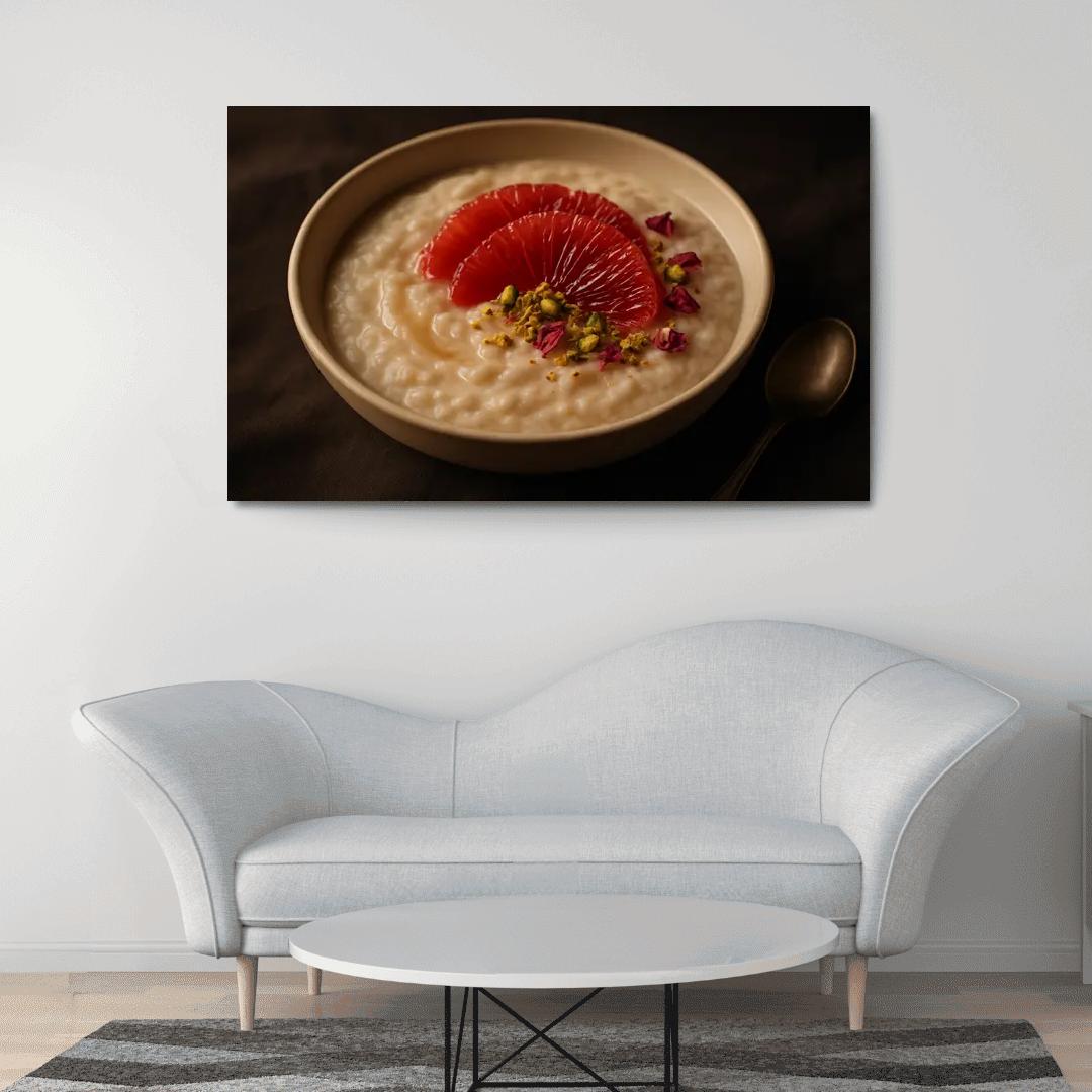 Rose Cardamom Rice Pudding With Pistachio Crunch And Blood Orange premium artwork frames
