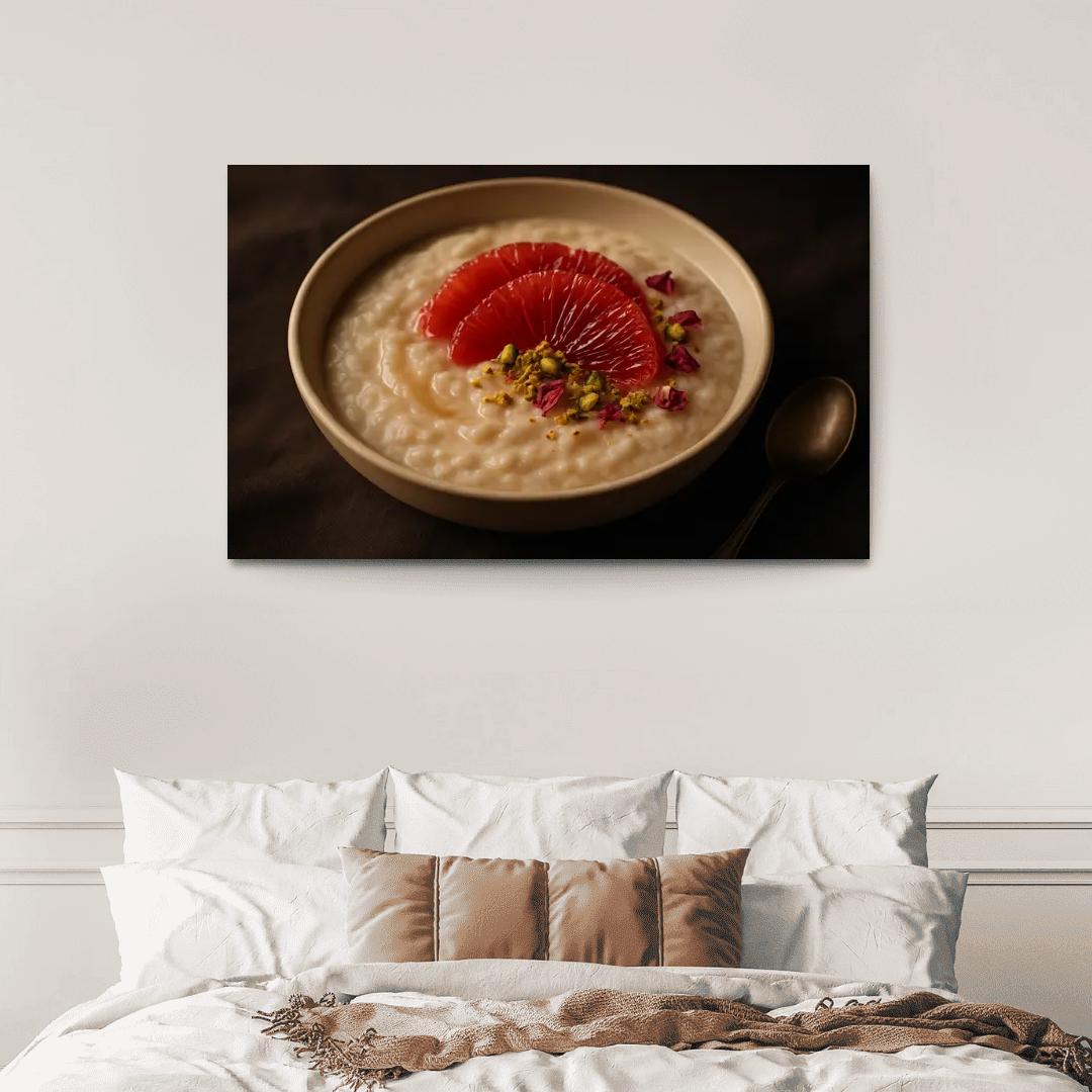 Rose Cardamom Rice Pudding With Pistachio Crunch And Blood Orange premium artwork frames