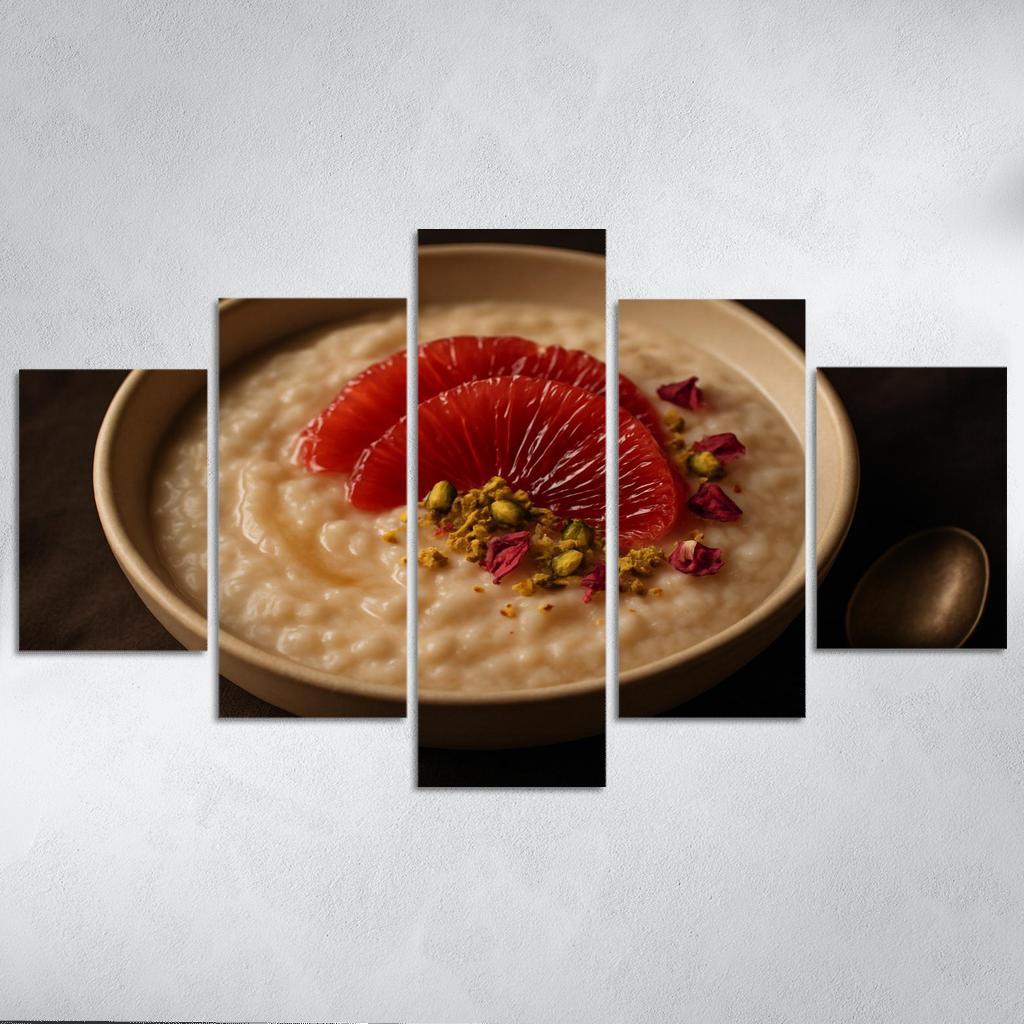 Rose Cardamom Rice Pudding With Pistachio Crunch And Blood Orange premium artwork frames