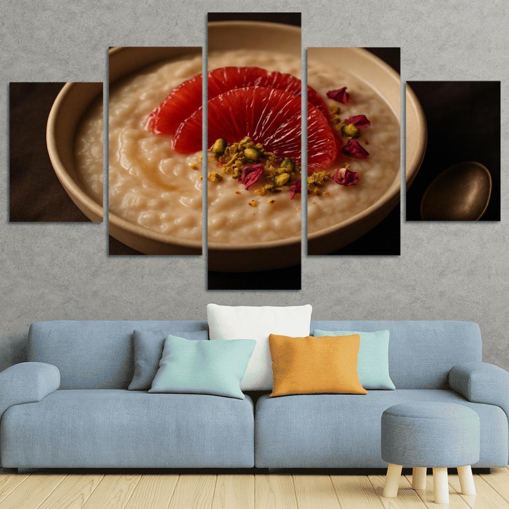 Rose Cardamom Rice Pudding With Pistachio Crunch And Blood Orange premium artwork frames