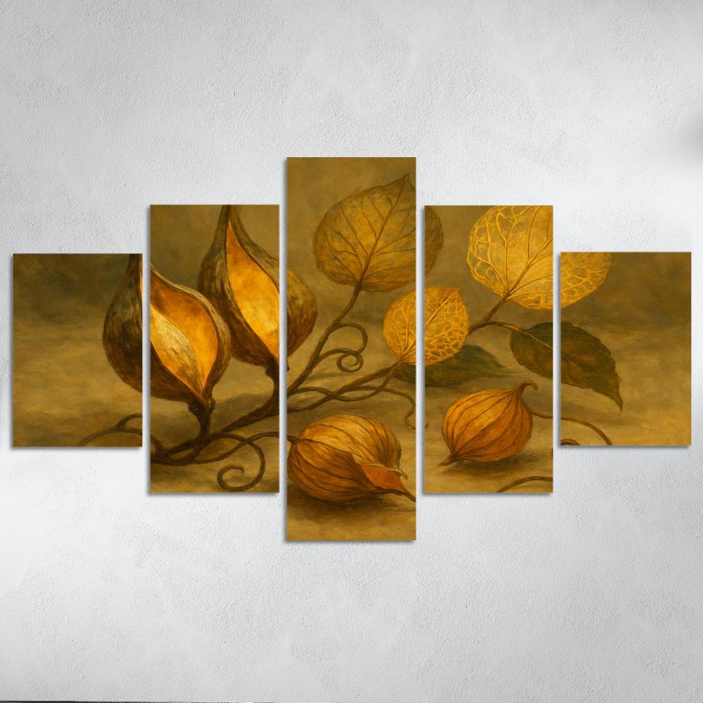 Amber Seedpod Lanterns With Autumn Botanicals canvas paintings frame