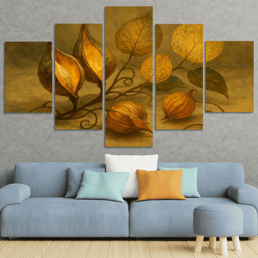 Amber Seedpod Lanterns With Autumn Botanicals canvas paintings frame