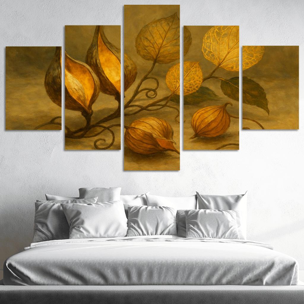 Amber Seedpod Lanterns With Autumn Botanicals canvas paintings frame