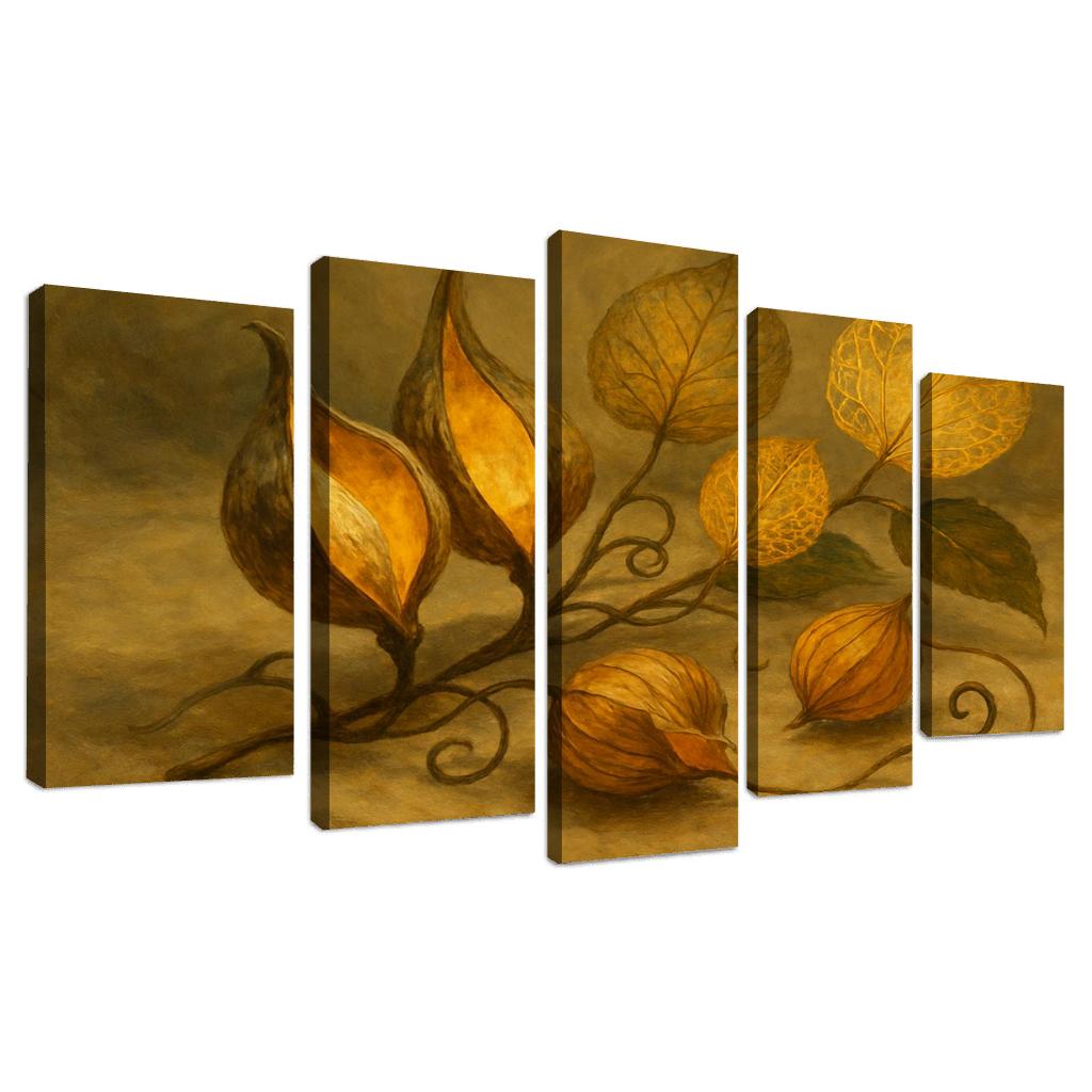 Amber Seedpod Lanterns With Autumn Botanicals canvas paintings frame