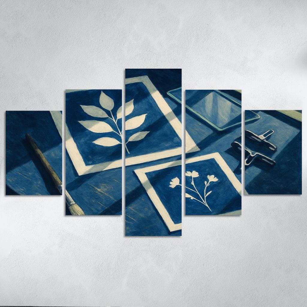 Botanical Cyanotype Printmaking With Foraged Shapes multi-panel paintings