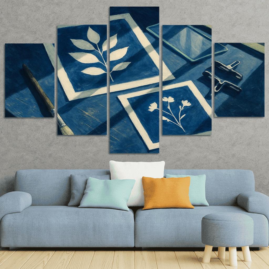 Botanical Cyanotype Printmaking With Foraged Shapes multi-panel paintings