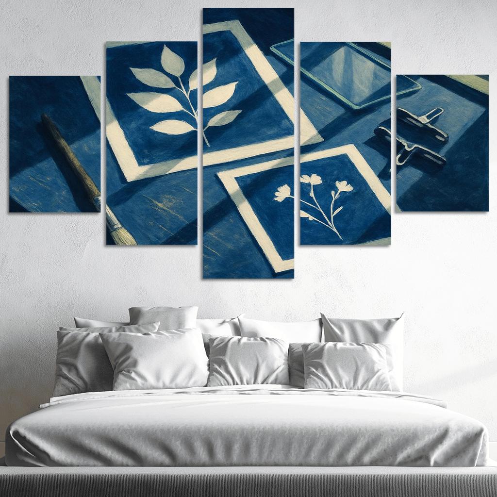Botanical Cyanotype Printmaking With Foraged Shapes multi-panel paintings
