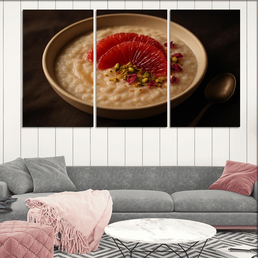 Rose Cardamom Rice Pudding With Pistachio Crunch And Blood Orange premium artwork frames