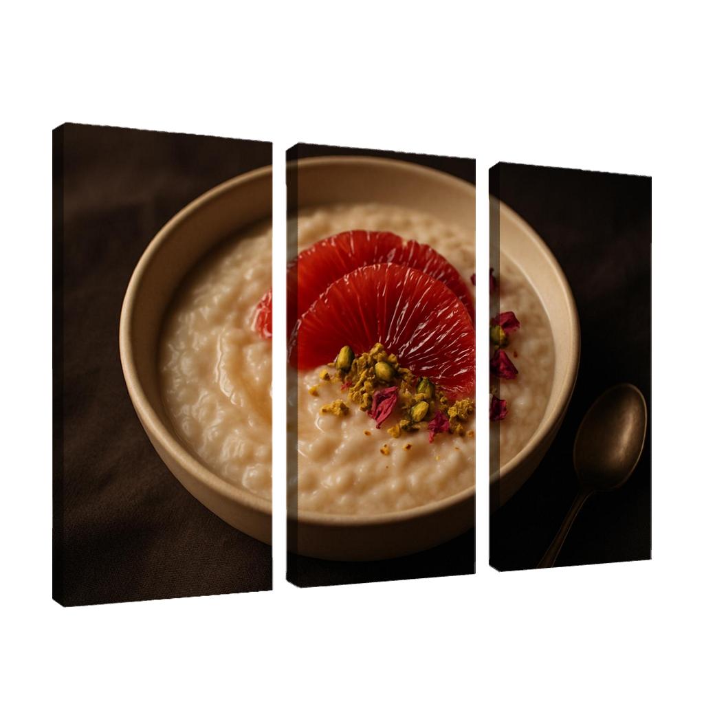 Rose Cardamom Rice Pudding With Pistachio Crunch And Blood Orange premium artwork frames