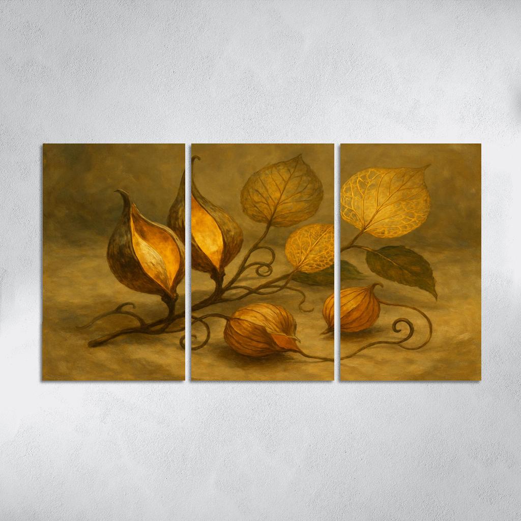 Amber Seedpod Lanterns With Autumn Botanicals canvas paintings frame