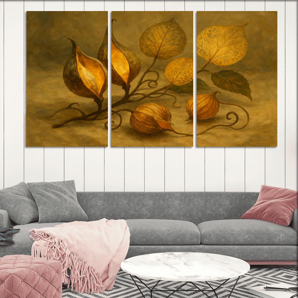 Amber Seedpod Lanterns With Autumn Botanicals canvas paintings frame