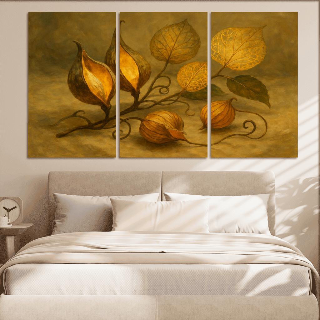 Amber Seedpod Lanterns With Autumn Botanicals canvas paintings frame