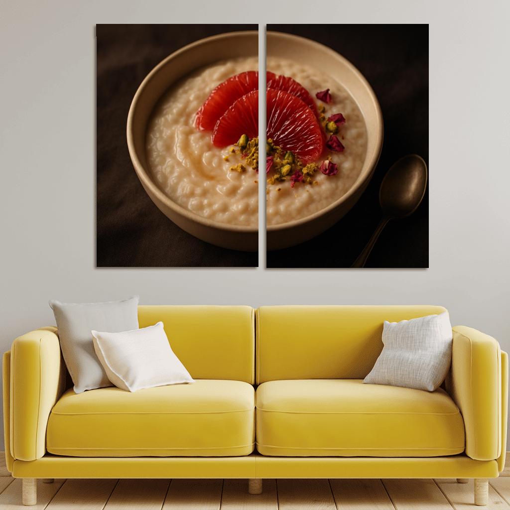 Rose Cardamom Rice Pudding With Pistachio Crunch And Blood Orange premium artwork frames
