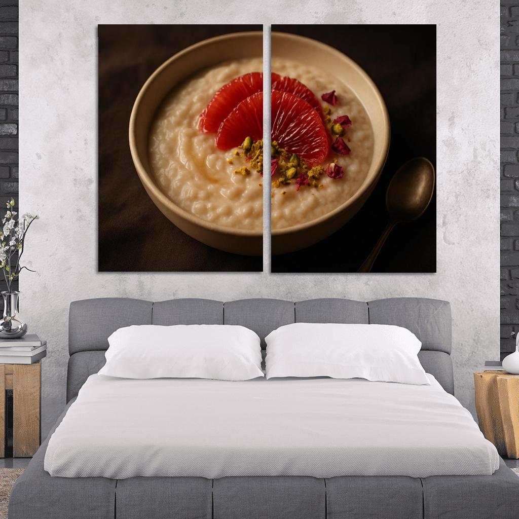 Rose Cardamom Rice Pudding With Pistachio Crunch And Blood Orange premium artwork frames