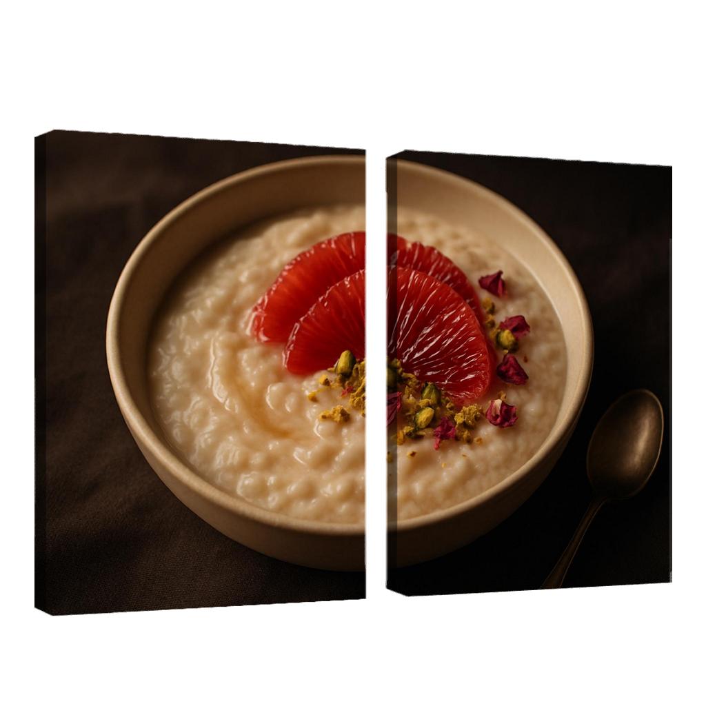 Rose Cardamom Rice Pudding With Pistachio Crunch And Blood Orange premium artwork frames