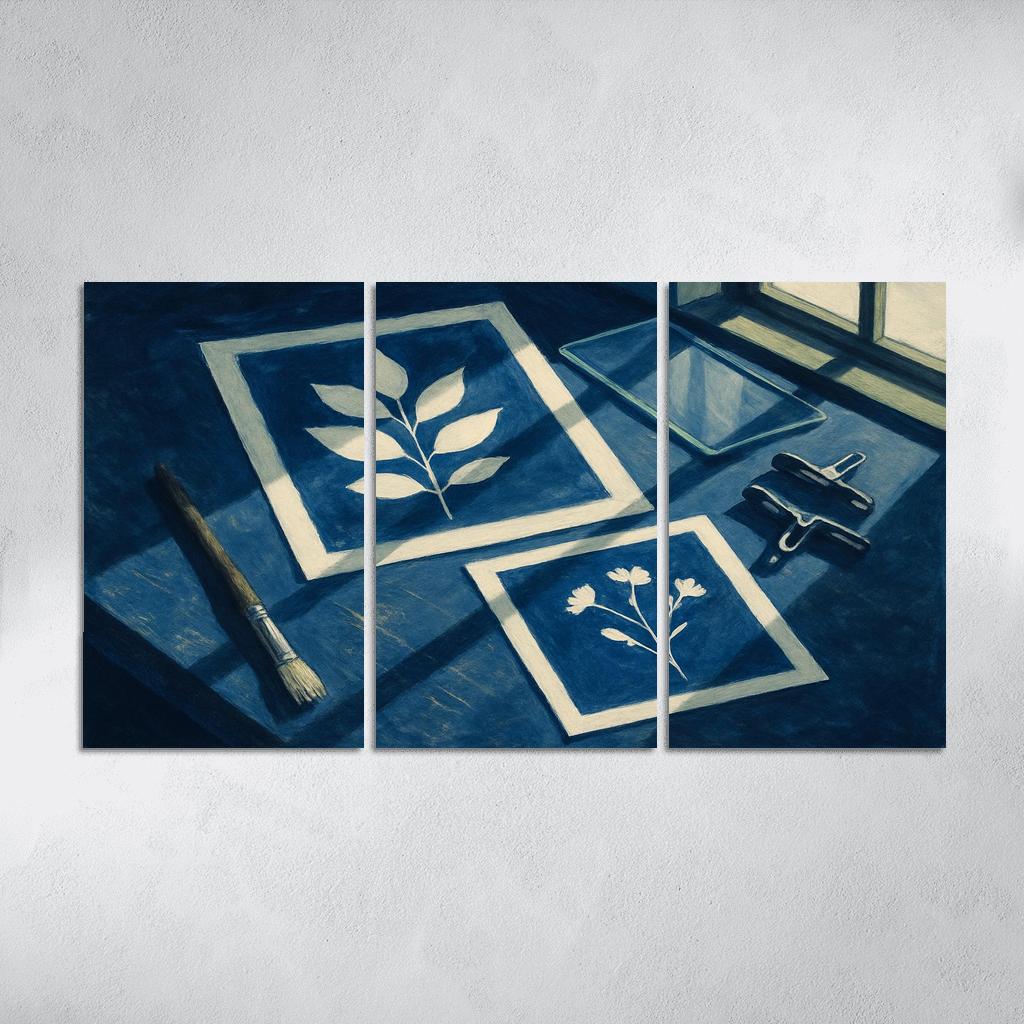 Botanical Cyanotype Printmaking With Foraged Shapes multi-panel paintings