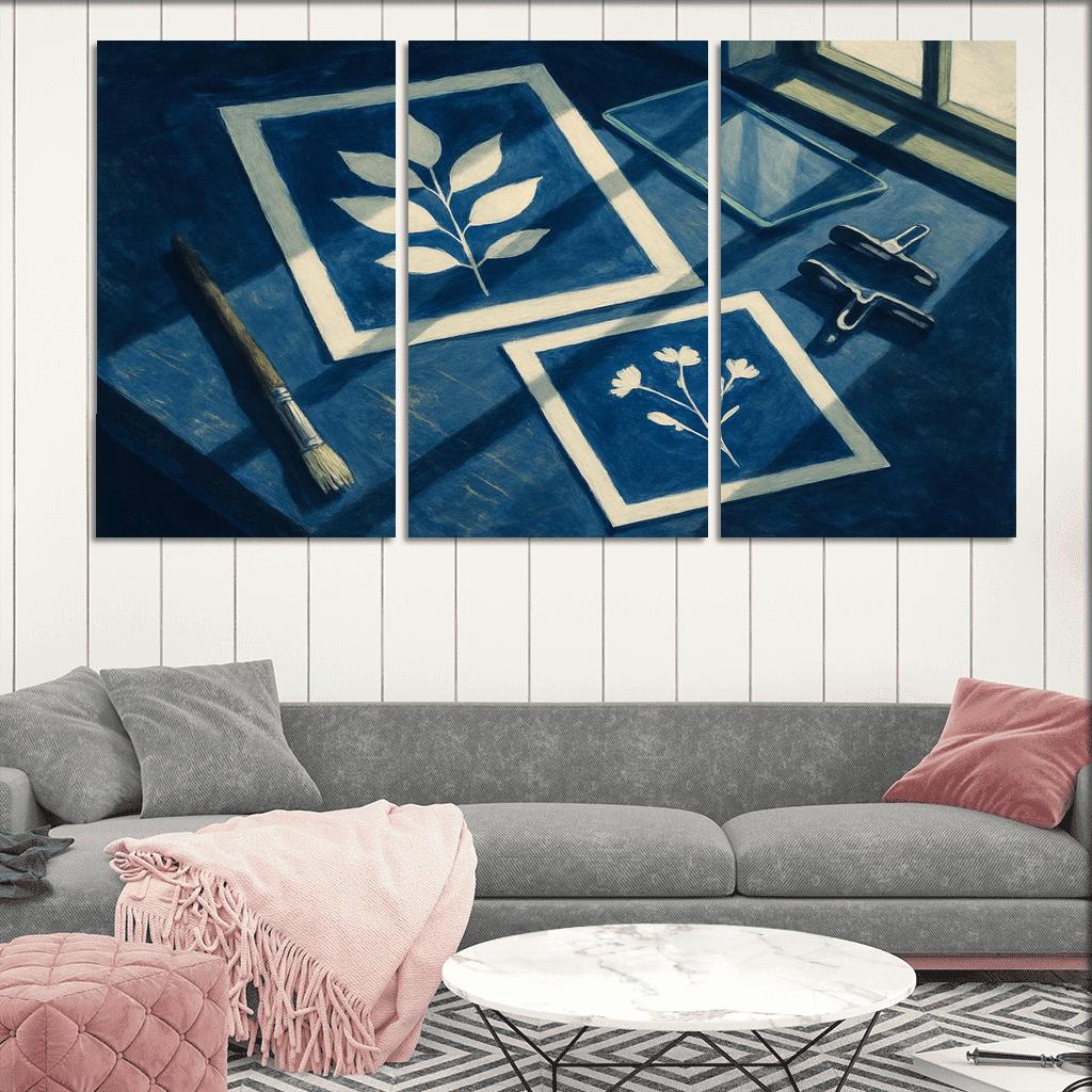 Botanical Cyanotype Printmaking With Foraged Shapes multi-panel paintings