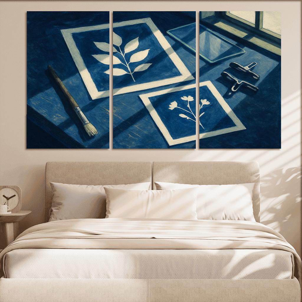 Botanical Cyanotype Printmaking With Foraged Shapes multi-panel paintings