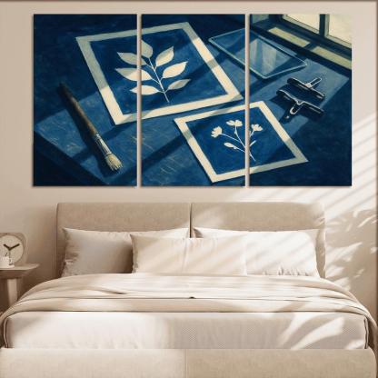 Botanical Cyanotype Printmaking With Foraged Shapes multi-panel paintings