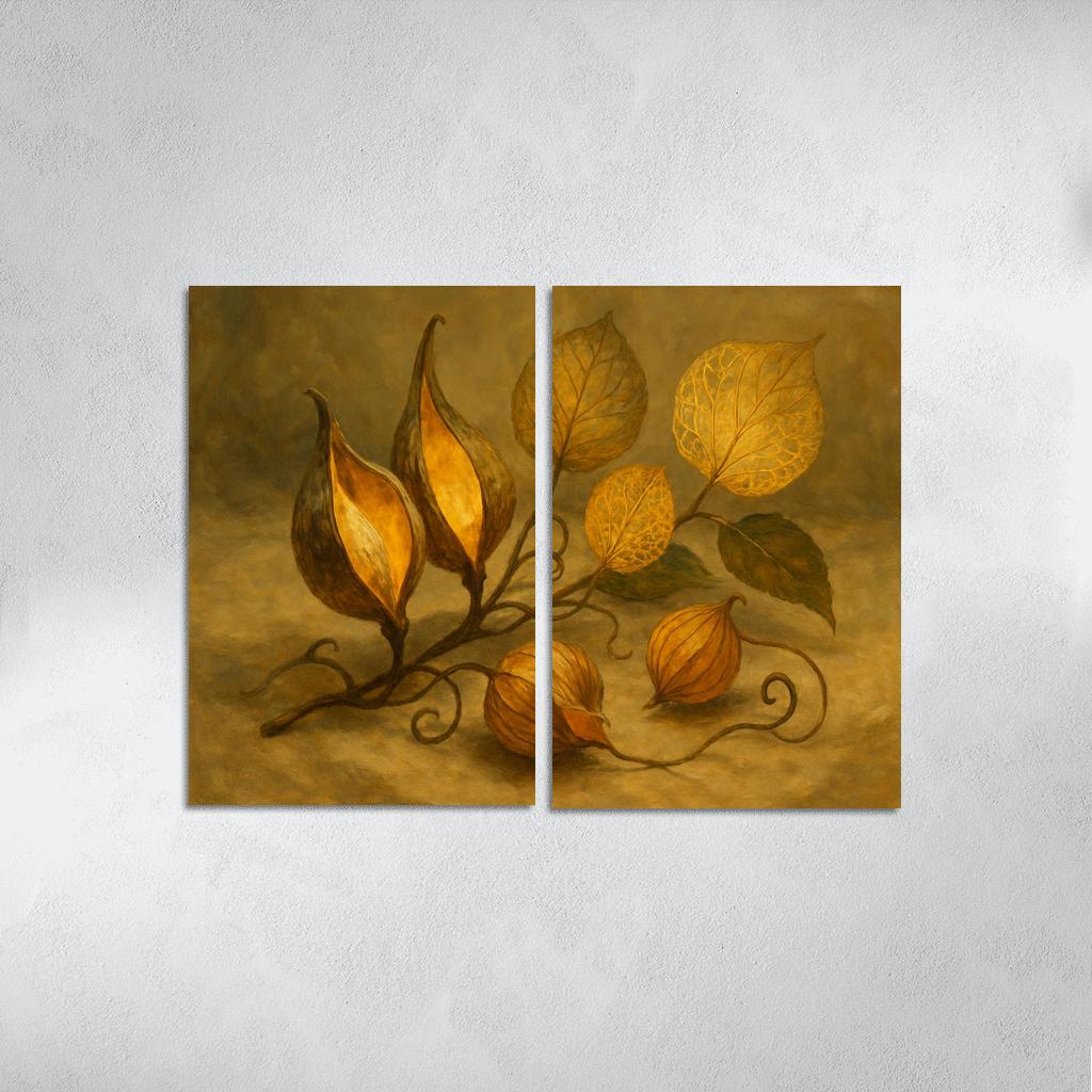 Amber Seedpod Lanterns With Autumn Botanicals canvas paintings frame