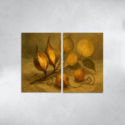 Amber Seedpod Lanterns With Autumn Botanicals canvas paintings frame