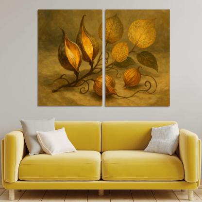 Amber Seedpod Lanterns With Autumn Botanicals canvas paintings frame