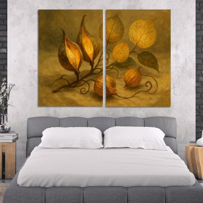 Amber Seedpod Lanterns With Autumn Botanicals canvas paintings frame